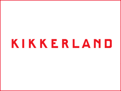 A red and white logo of kikerland